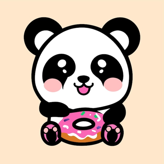 Lindo oso panda dibujado a mano plano elegante mascota personaje de dibujos animados dibujo pegatina concepto de icono