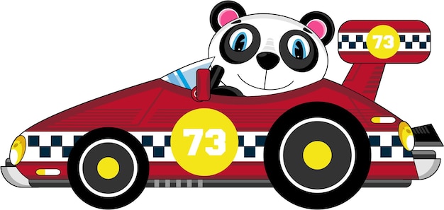 Lindo oso panda de dibujos animados en coche deportivo