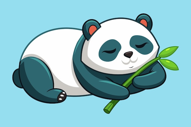 Vector un lindo oso panda de dibujos animados durmiendo pacíficamente con un palo de bambú