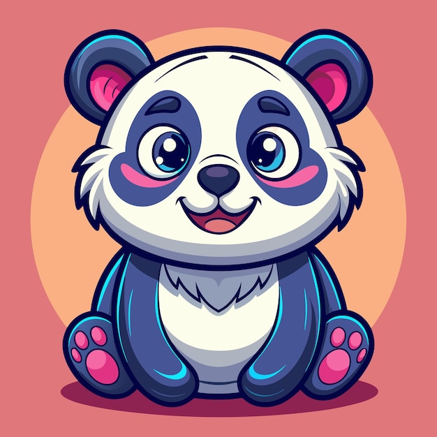 Lindo oso panda de dibujos animados con ojos grandes y una sonrisa feliz