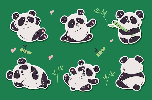 Lindo oso panda doodle pegatina conjunto aislado concepto diseño gráfico ilustración