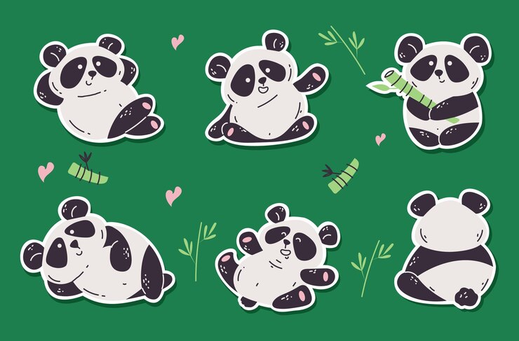 Vector lindo oso panda doodle pegatina conjunto aislado concepto diseño gráfico ilustración