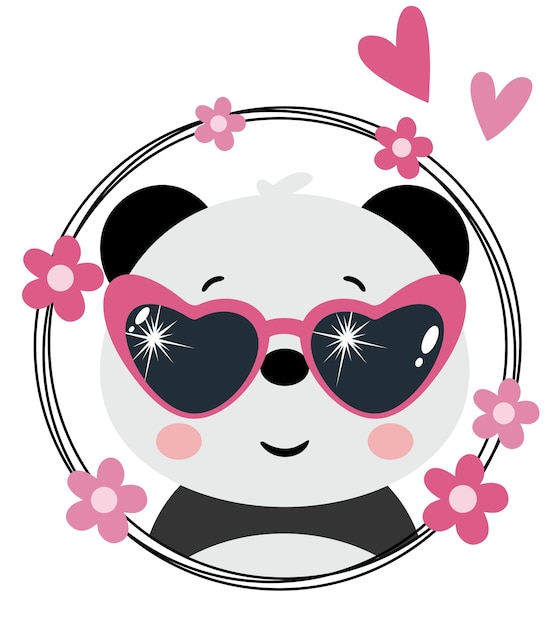 El lindo oso panda con gafas de sol de corazón