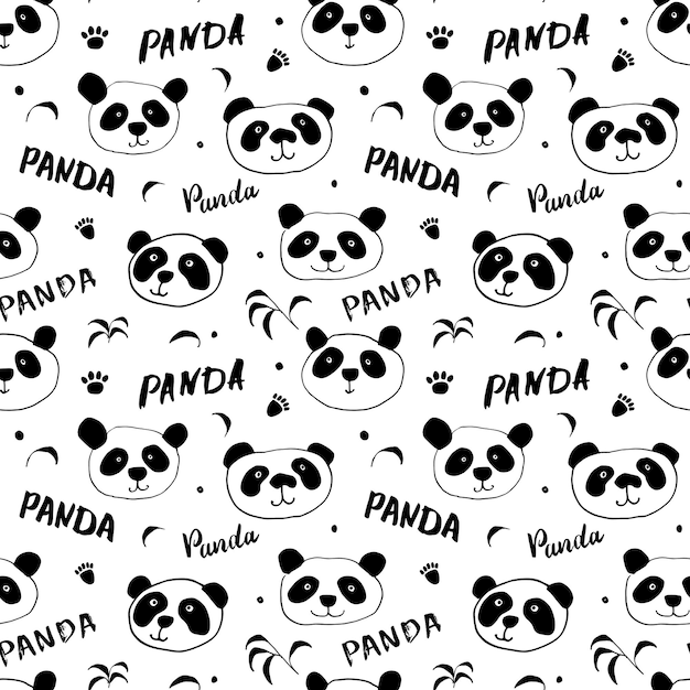 Lindo oso panda Patrón sin costuras Animales lindos doodle Ilustración vectorial