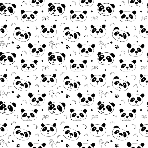 Lindo oso panda de patrones sin fisuras animales lindos doodle dibujado a mano dibujos animados vector ilustración