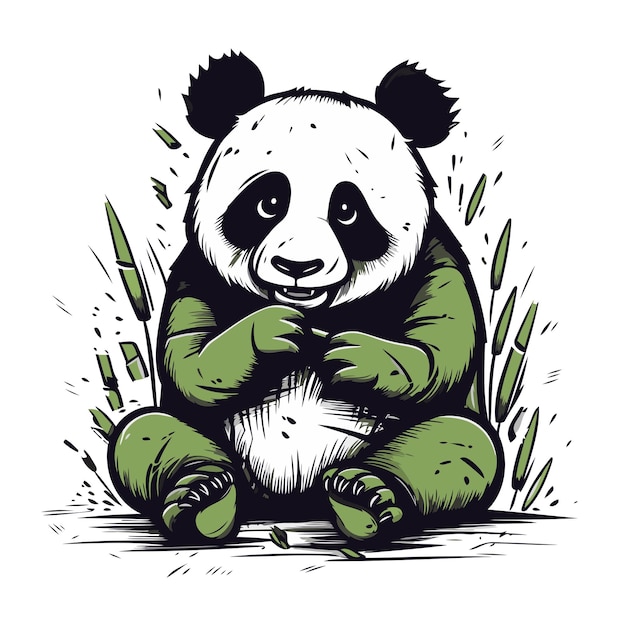 Lindo oso panda sentado en la hierba Ilustración vectorial