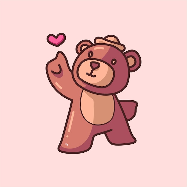 Vector lindo oso pardo apuntando una caricatura de corazón