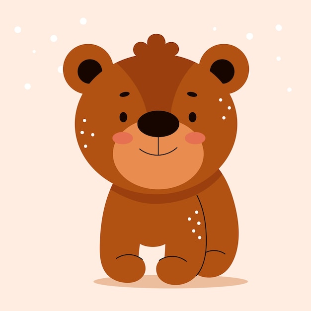 Lindo oso pardo en estilo plano de dibujos animados. Animales del bosque. Ilustración de vector para vivero, impresión en textiles.