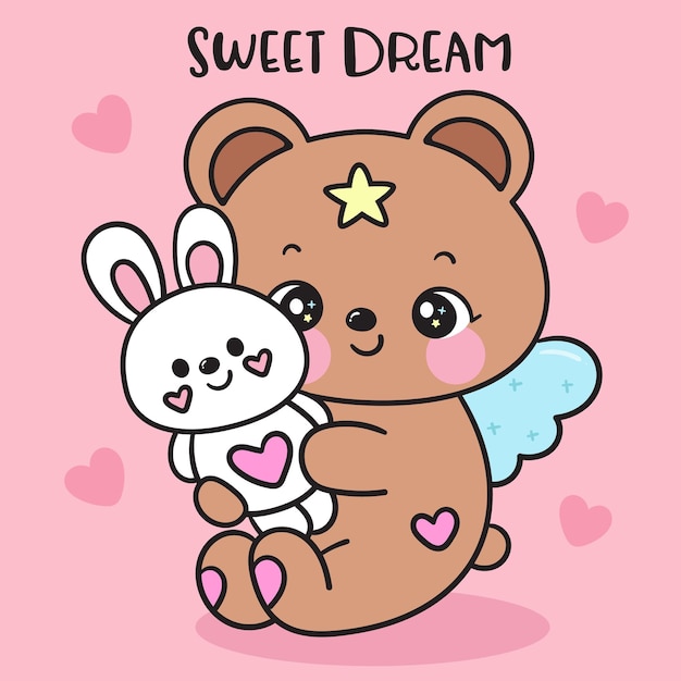 Lindo oso de peluche abrazo conejo muñeca kawaii animal historia para dormir