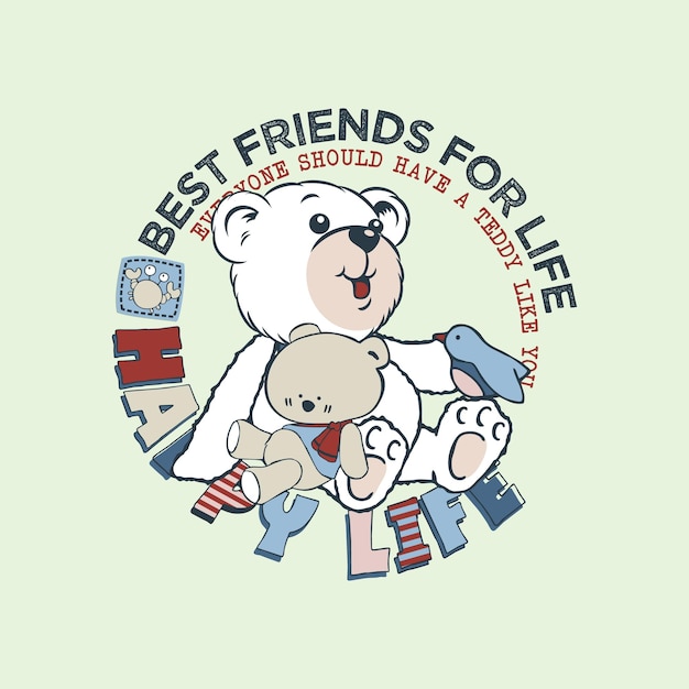 Lindo oso de peluche agitando la mano Ilustración del icono de dibujos animados