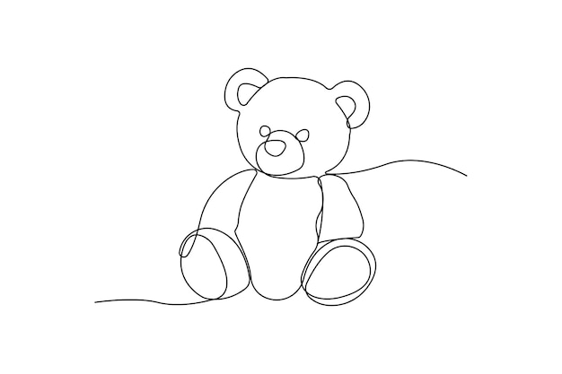 Lindo oso de peluche dibujo artístico en línea juguete de peluque contorno continuo
