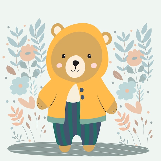 Vector lindo oso de peluche en dibujos animados de campana sobre vector de fondo blanco