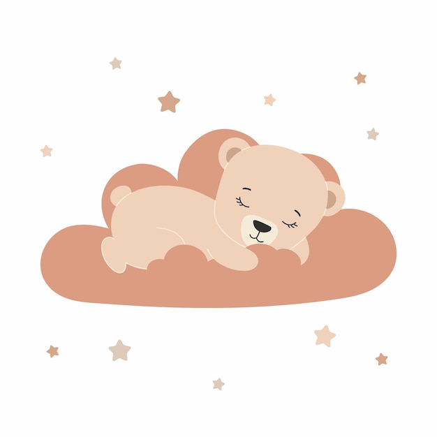 Un lindo oso de peluche durmiendo en la nube