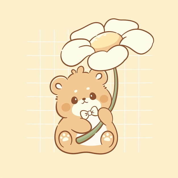 Un lindo oso de peluche con una flor. Un animal de carácter kawaii.
