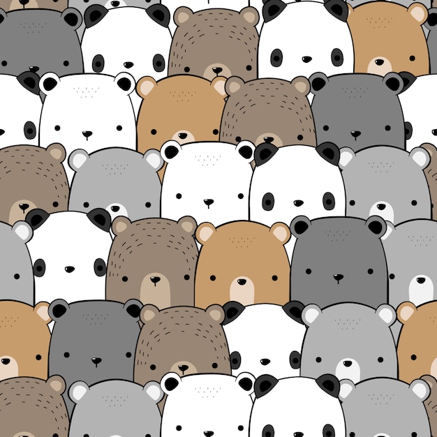 Lindo oso de peluche, panda, dibujos animados polar doodle de patrones sin fisuras