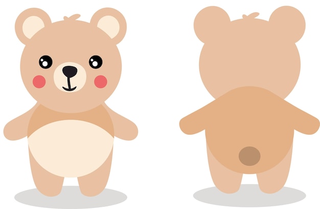 Lindo oso de peluche en posición delantera y trasera
