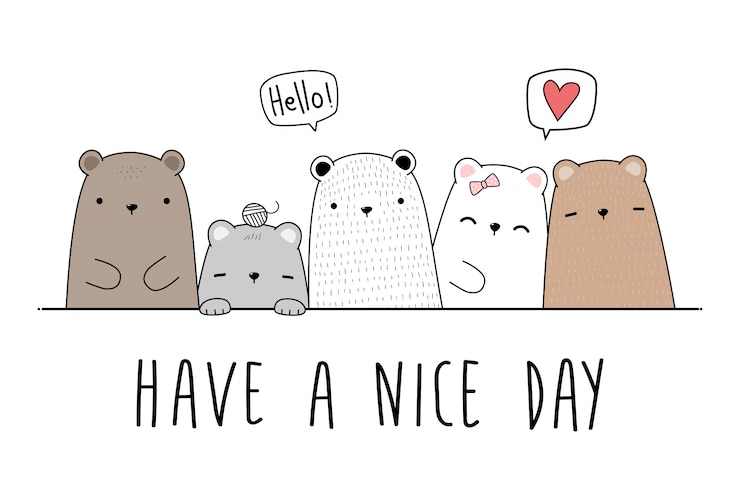 Vector lindo oso de peluche saludo familiar dibujos animados doodle