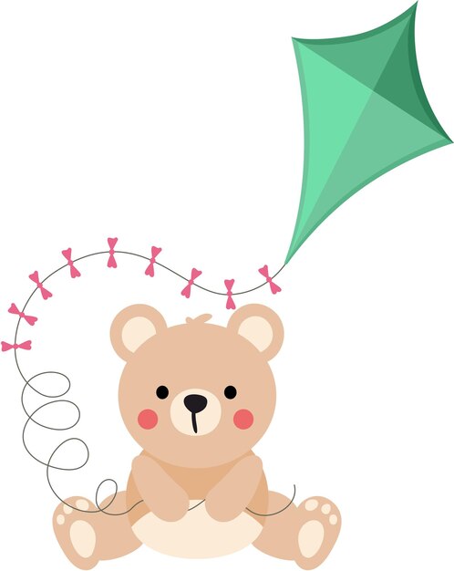 Un lindo oso de peluche sentado con una cometa en la mano