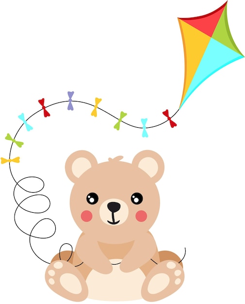 Un lindo oso de peluche sentado con una cometa en la mano