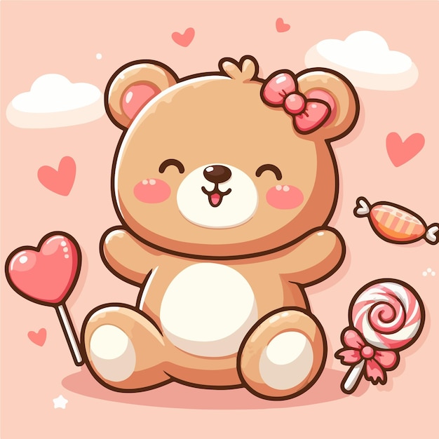 Vector el lindo oso de peluche sonriente jugando