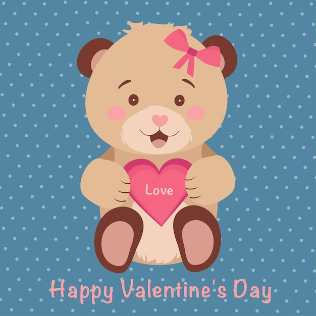 Lindo oso de peluche sosteniendo un corazón en sus patas Dibujando para el Día de San Valentín Día del Oso de Peluche Ilustración vectorial