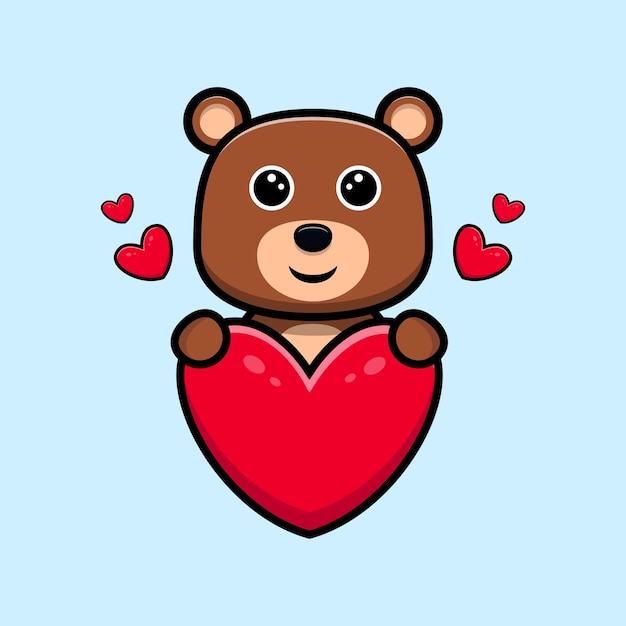 Lindo oso con personaje de dibujos animados de gran corazón