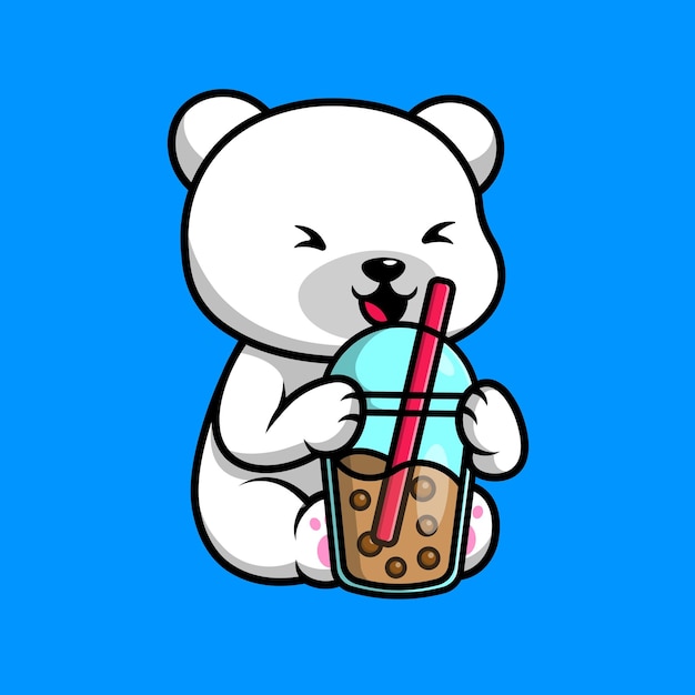 Lindo Oso Polar Bebida Boba Leche Té Dibujos Animados Vector Iconos Ilustración