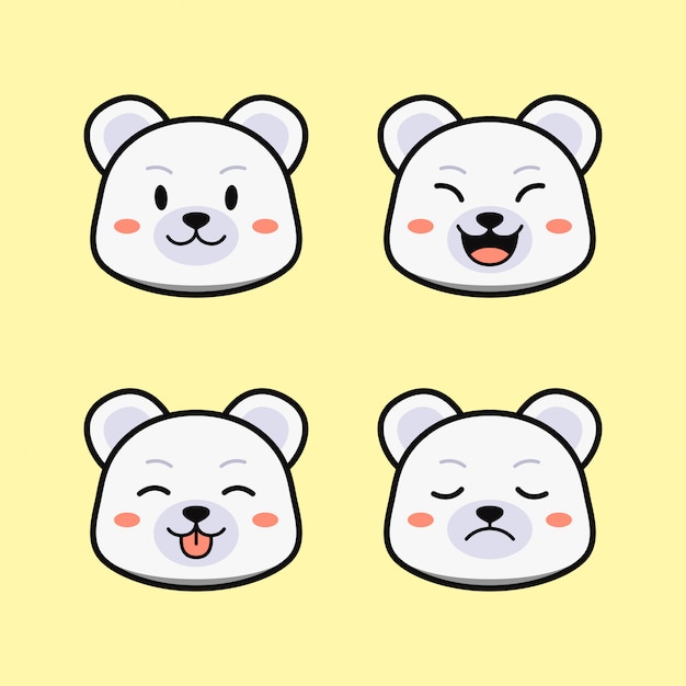 Lindo oso polar blanco con conjunto de animales de expresión facial