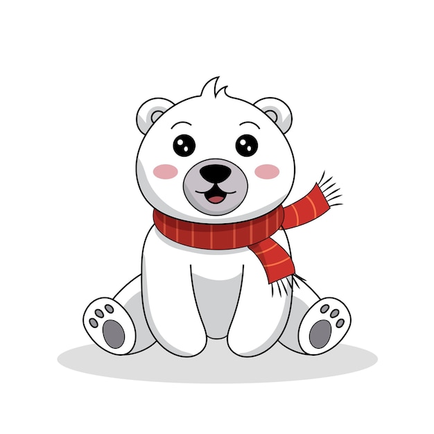Lindo oso polar con una bufanda roja Ilustración vectorial