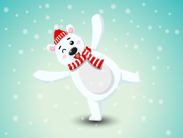 Lindo oso polar con bufanda roja y sombrero rojo. feliz navidad y próspero año nuevo. elemento decorativo de vacaciones. ilustración vectorial.