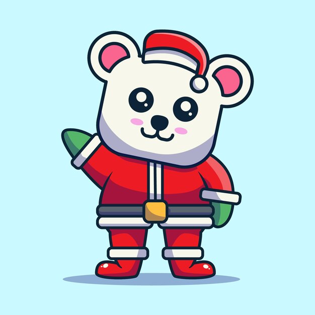 Vector lindo oso polar celebrando la navidad vistiendo uniforme de santa claus