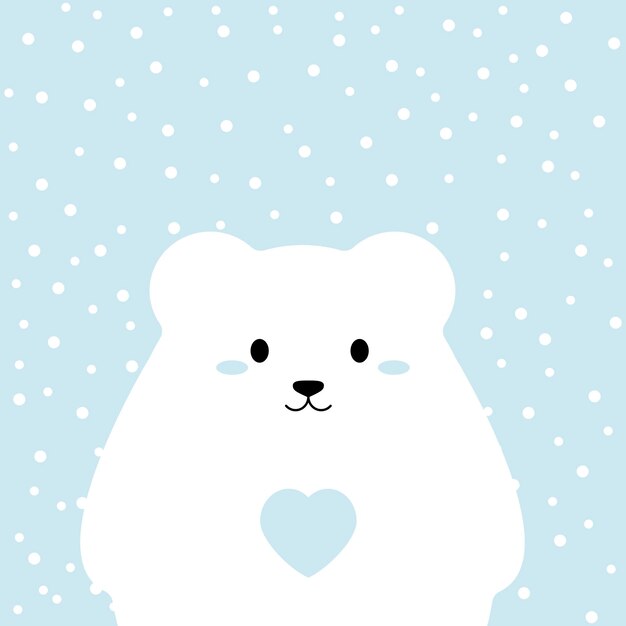 Lindo oso polar con corazón sobre fondo azul Kawaii Vector