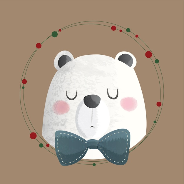 Vector lindo oso polar en corona de navidad