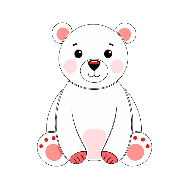 Lindo oso polar de dibujos animados con las mejillas ruborizadas sobre un fondo blanco