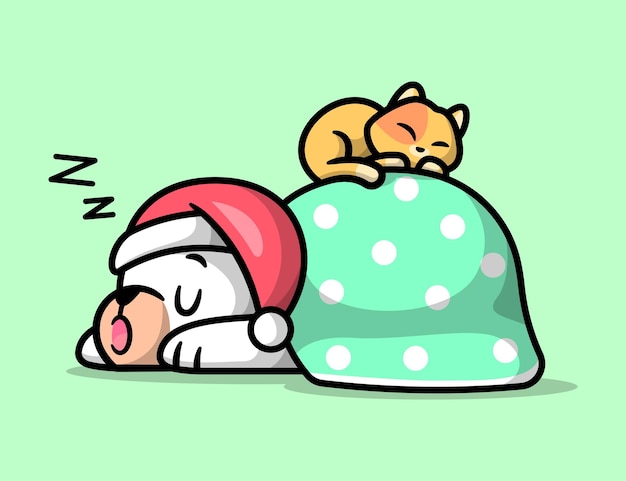UN LINDO OSO POLAR DUERME BAJO UNA CÁLIDA MANTA ILUSTRACIÓN DE NAVIDAD