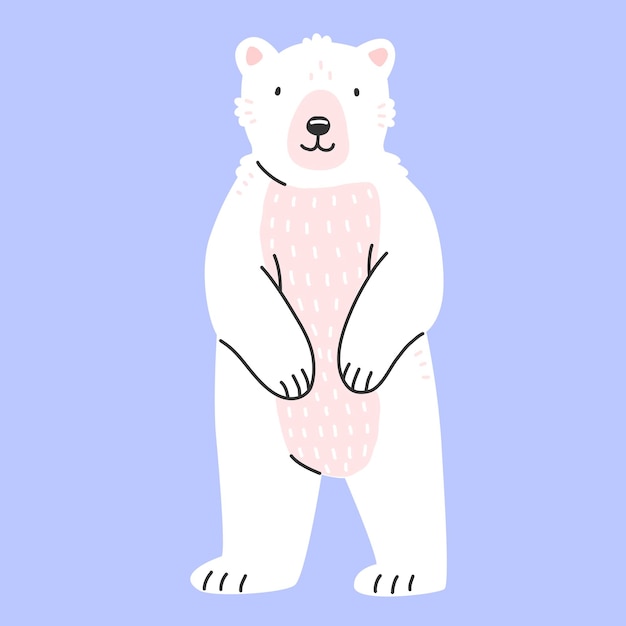 Vector lindo oso polar en estilo de dibujos animados se para sobre sus patas traseras vector ilustración aislada con un animal