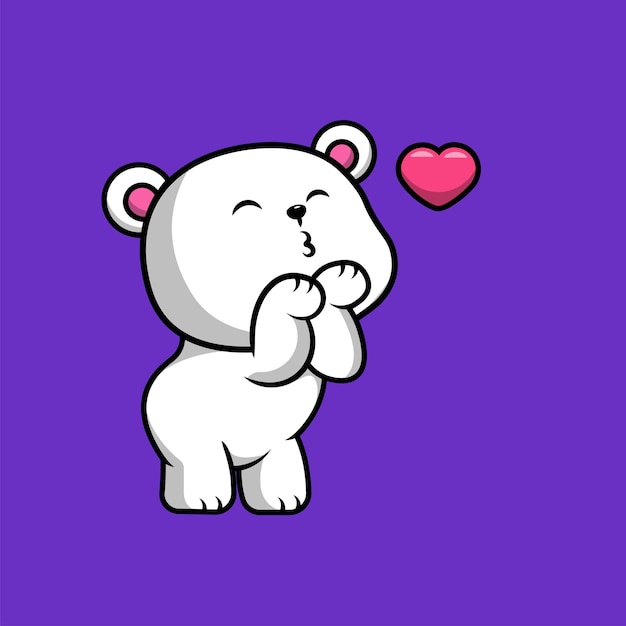 Lindo oso polar golpe corazón dibujos animados vector icono ilustración