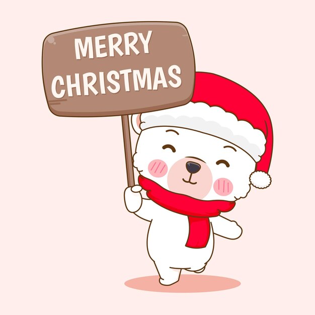 Lindo oso polar con ilustración de dibujos animados de tablero de Navidad