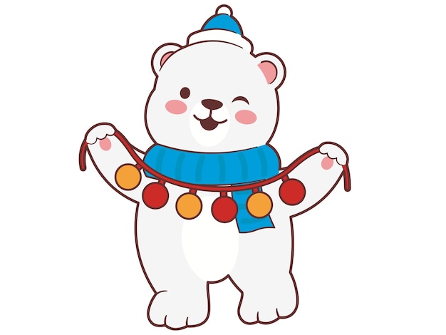 Un lindo oso polar con una ilustración de luces de hadas