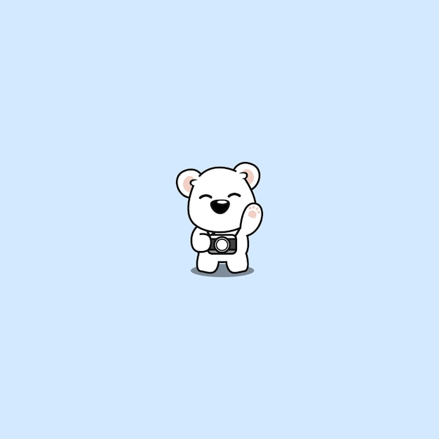 Lindo oso polar con ilustración de vector de dibujos animados de cámara