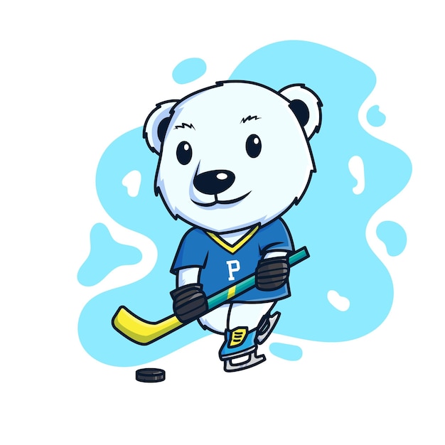 Lindo oso polar jugando hielo hokey