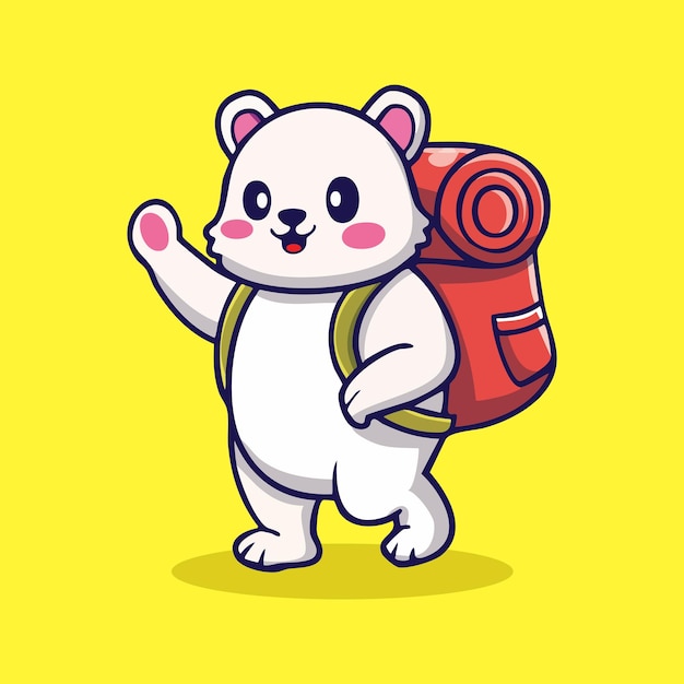 El lindo oso polar con una mochila en una aventura de senderismo