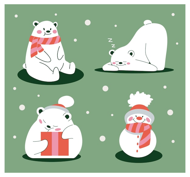 Lindo oso polar y muñeco de nieve juntos celebrando la Navidad