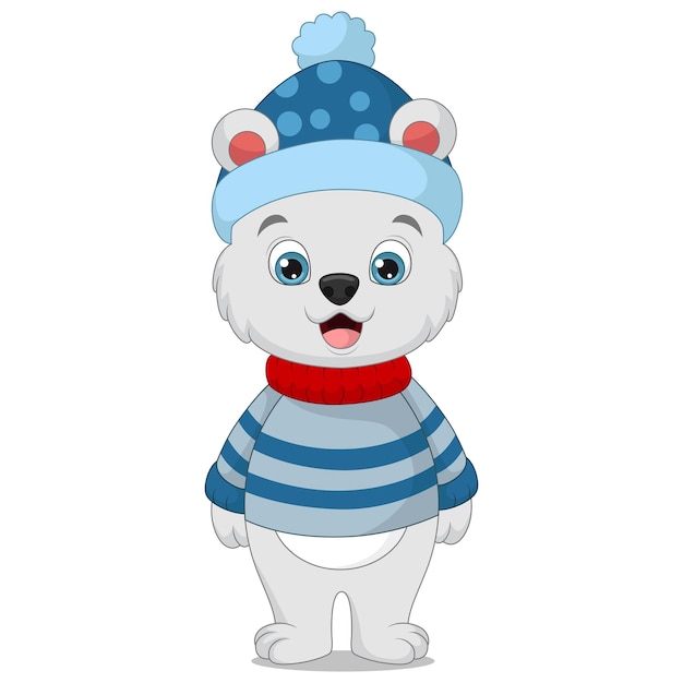 Vector lindo oso polar en ropa de invierno