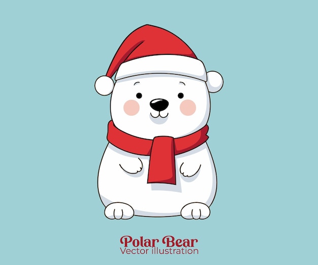 Lindo oso polar Santa sombrero vector personaje de Navidad