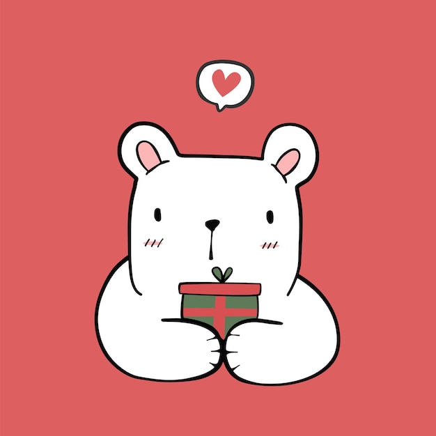 lindo oso polar sosteniendo una caja de regalo de navidad ilustración de dibujos animados