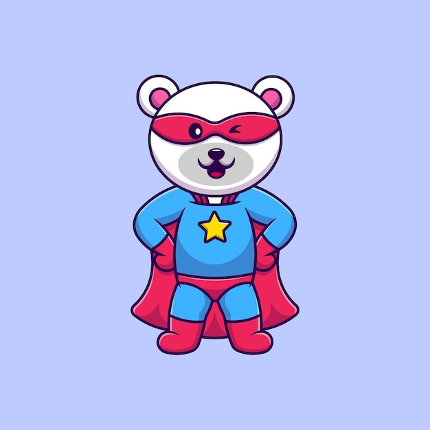 Lindo oso polar superhéroe pie dibujos animados vector iconos ilustración