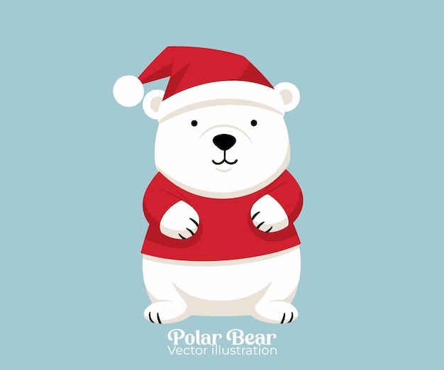 Lindo oso polar en vector de Navidad de sombrero de Santa