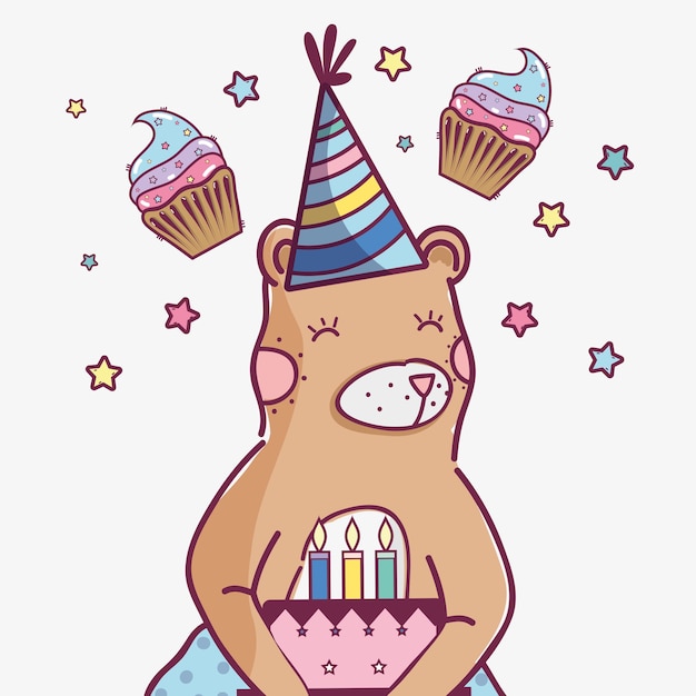 Vector lindo oso salvaje con un delicioso pastel