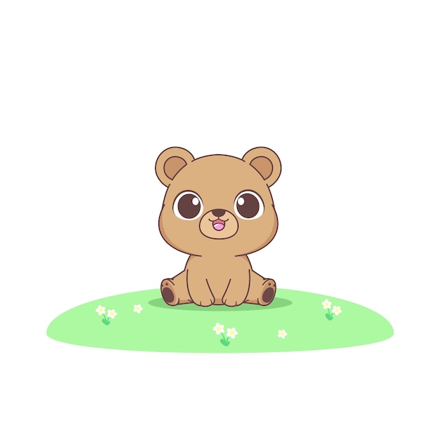 Lindo oso sentado en la ilustración de vector de hierba